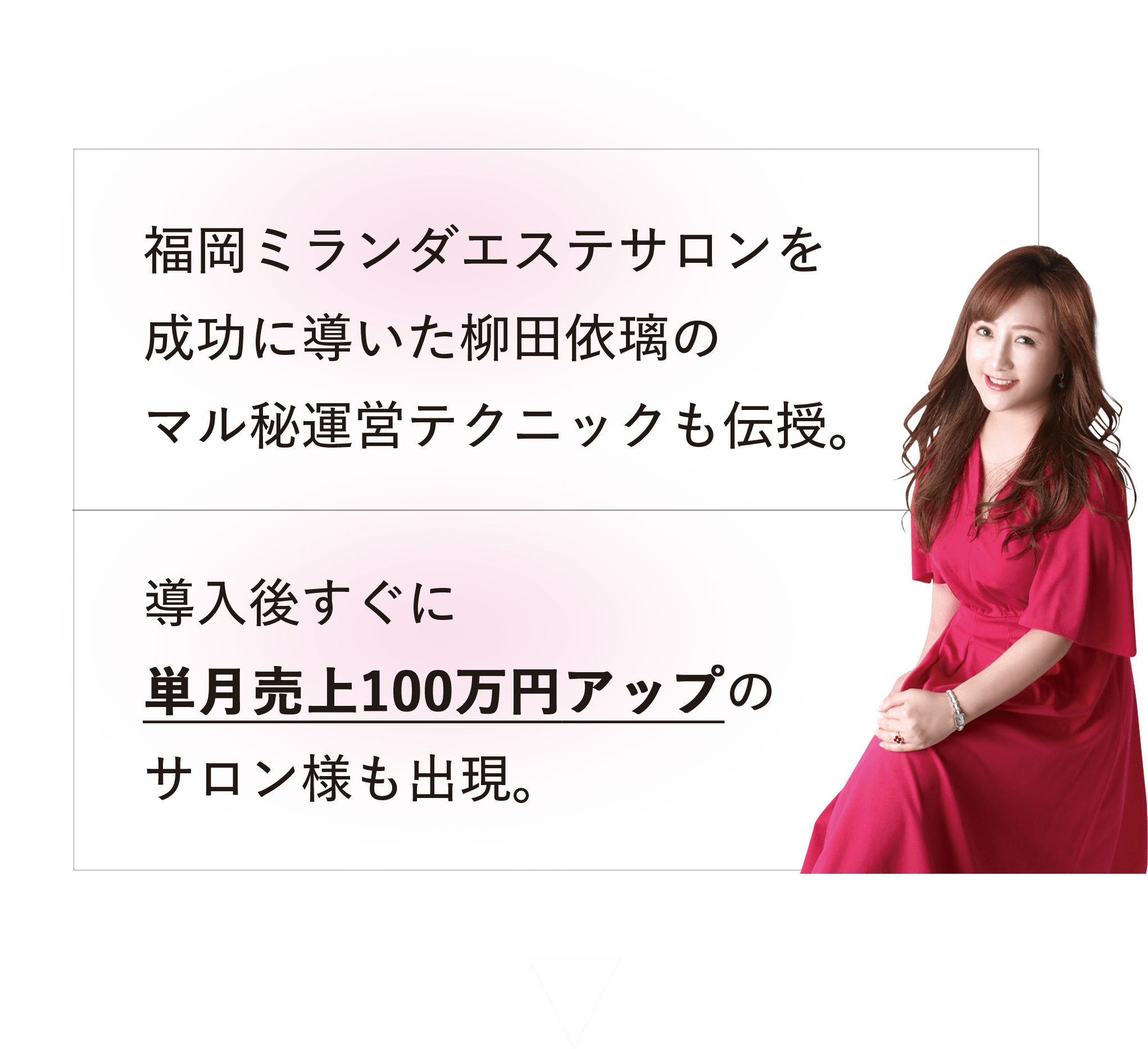 福岡ミランダエステサロンを成功に導いた柳田依璃のマル秘運営テクニックも伝授。